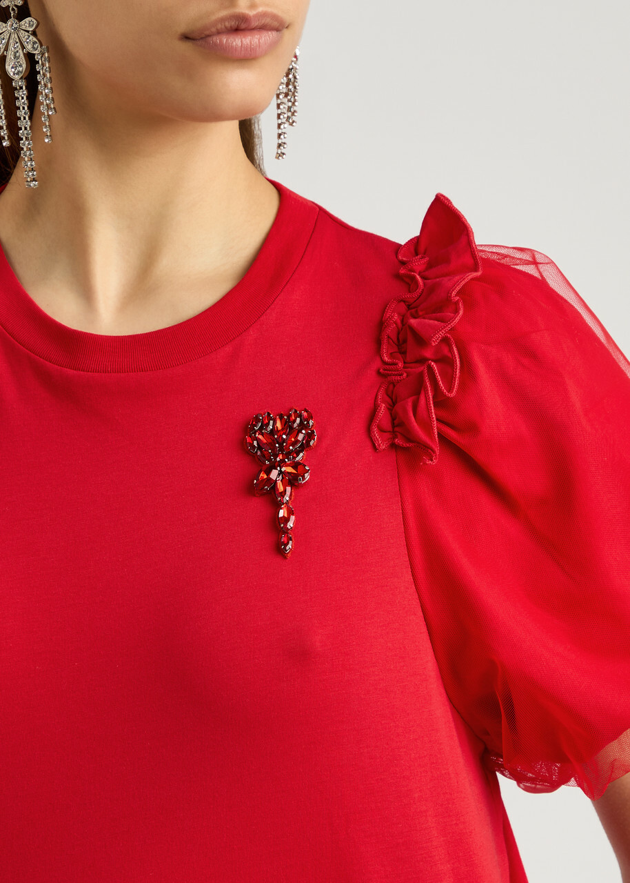 Simone Rocha Embellished Cotton T-shirt Red Simone Rocha