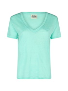 MC2 Saint Barth Woman Linen Jersey Sage Green V-neck T-shirt Eloise