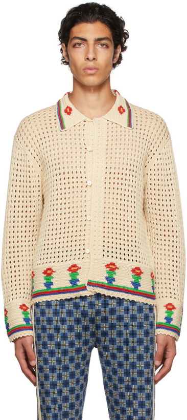 Photo: Bode Off-White Crochet Potted Flower Cardigan