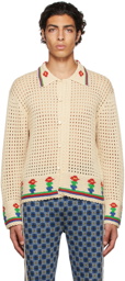Bode Off-White Crochet Potted Flower Cardigan