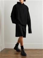 AIREI - Straight-Leg Frayed Pleated Organic Cotton Shorts - Black