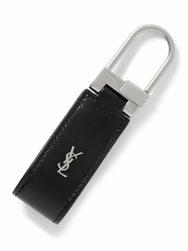 Photo: SAINT LAURENT - Tiny Cassandre Logo-Embellished Leather and Silver-Tone Key Fob