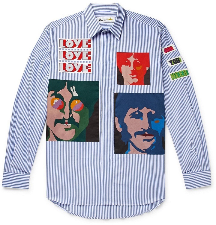 Photo: Stella McCartney - The Beatles Appliquéd Striped Cotton-Poplin Shirt - Blue