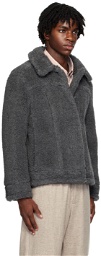 Max Mara Gray Short Faux-Fur Jacket