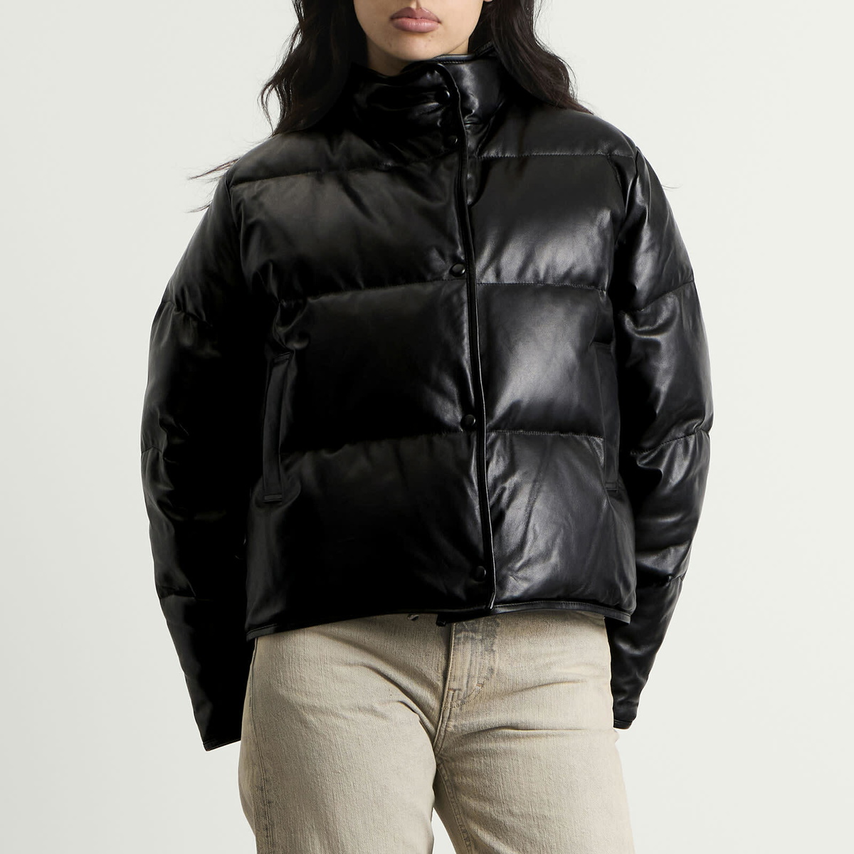 Nothing Written Women's Lambskin Leather Puffer in Black