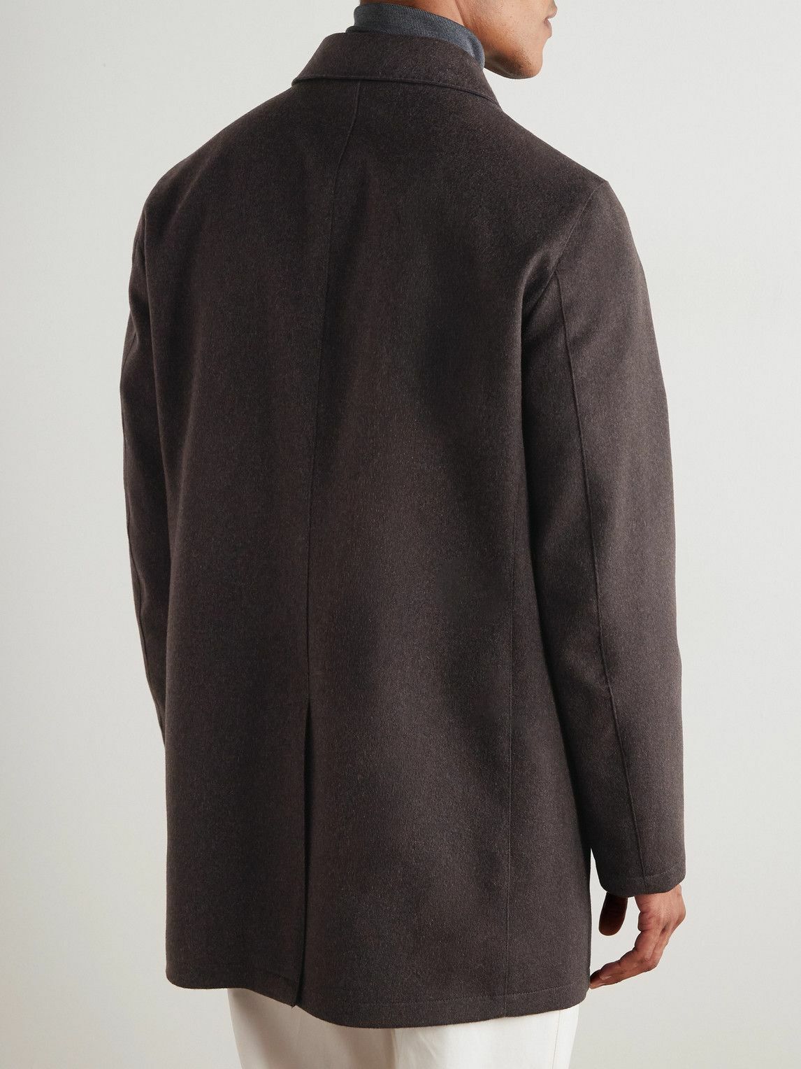 Rubinacci - Suede-Trimmed Brushed Cashmere Coat - Brown