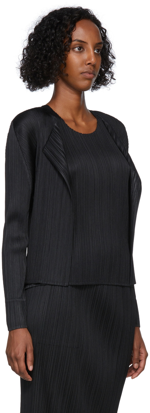 Pleats Please Issey Miyake Monthly Colors Plissé Satin Blouse in Black