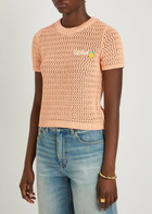 Chloe Logo-intarsia Open-knit Cotton T-shirt Orange Light