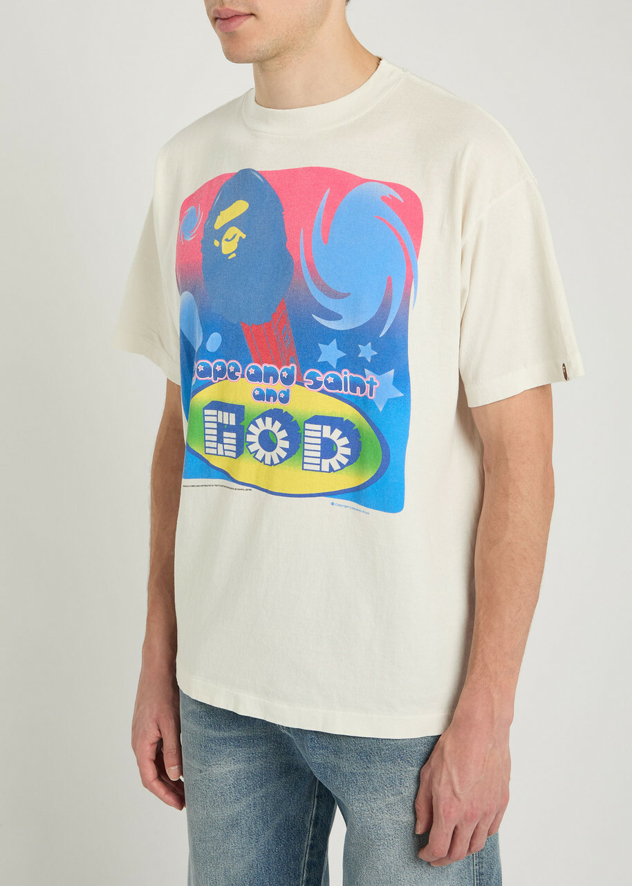 Saint Mxxxxxx X A Bathing Ape God Printed Cotton T-shirt White