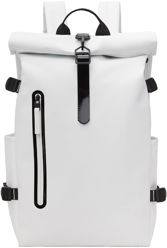 Photo: RAINS White Rolltop Contrast Large Backpack