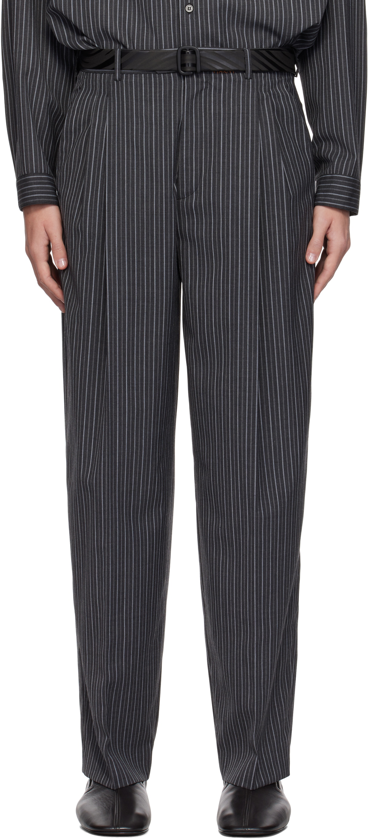 パンツ MARNI BLACK PINSTRIPE WOOL TROUSERS 44 Marni Black Pinstripe Wool Trousers Marni