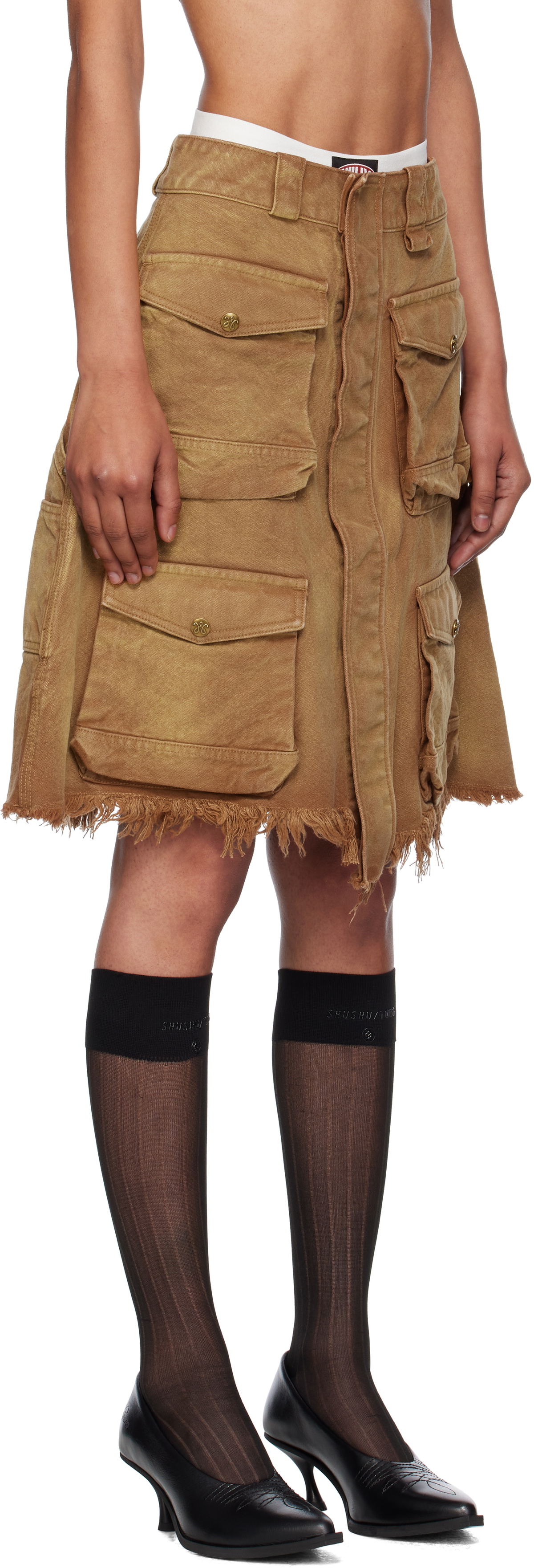 WILLY CHAVARRIA Tan Stockton Cargo Midi Skirt