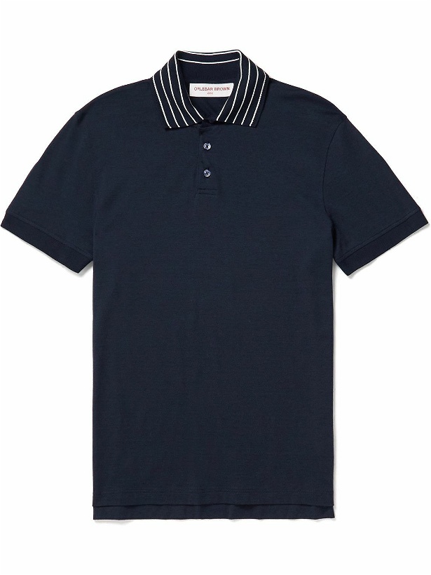 Photo: Orlebar Brown - Dominic Striped Cotton-Blend Polo Shirt - Blue