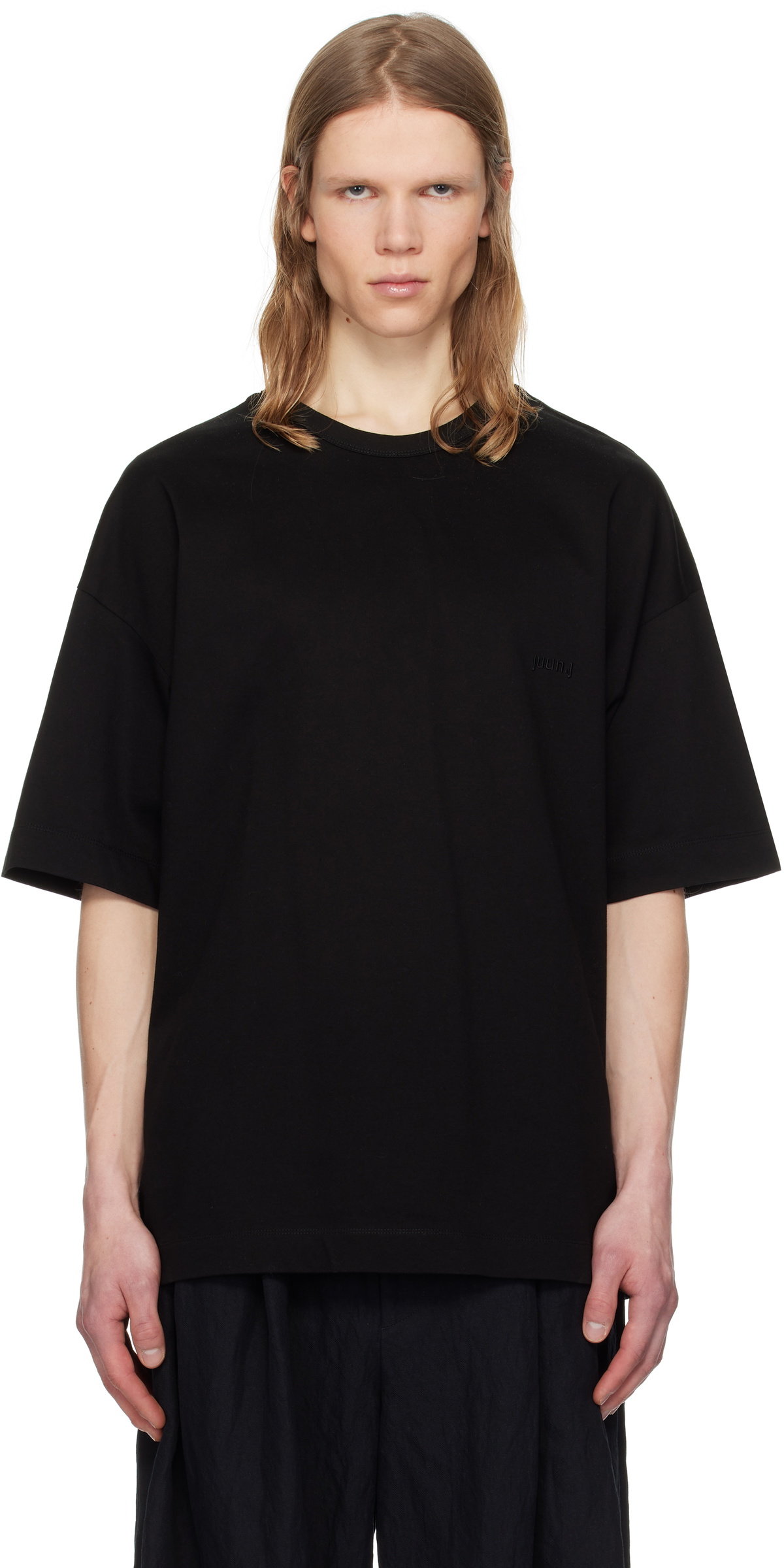 Juun.J Black 'Language' Graphic Semi-Over Fit T-shirt