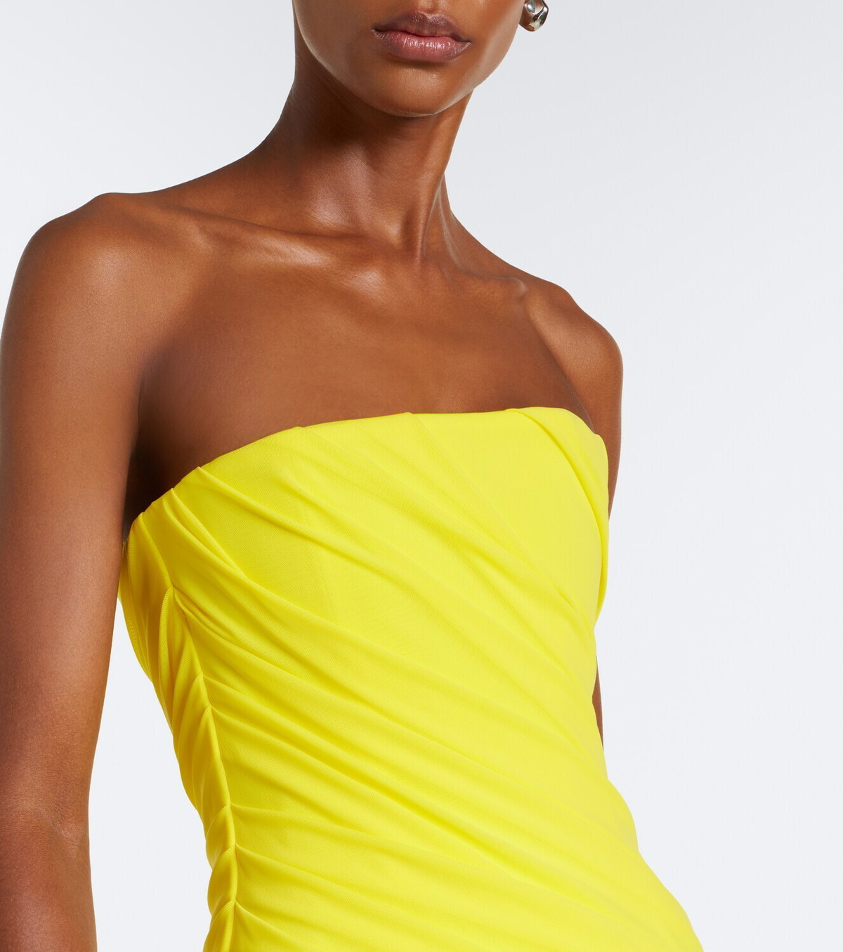 Alex Perry Ruched mesh bustier gown