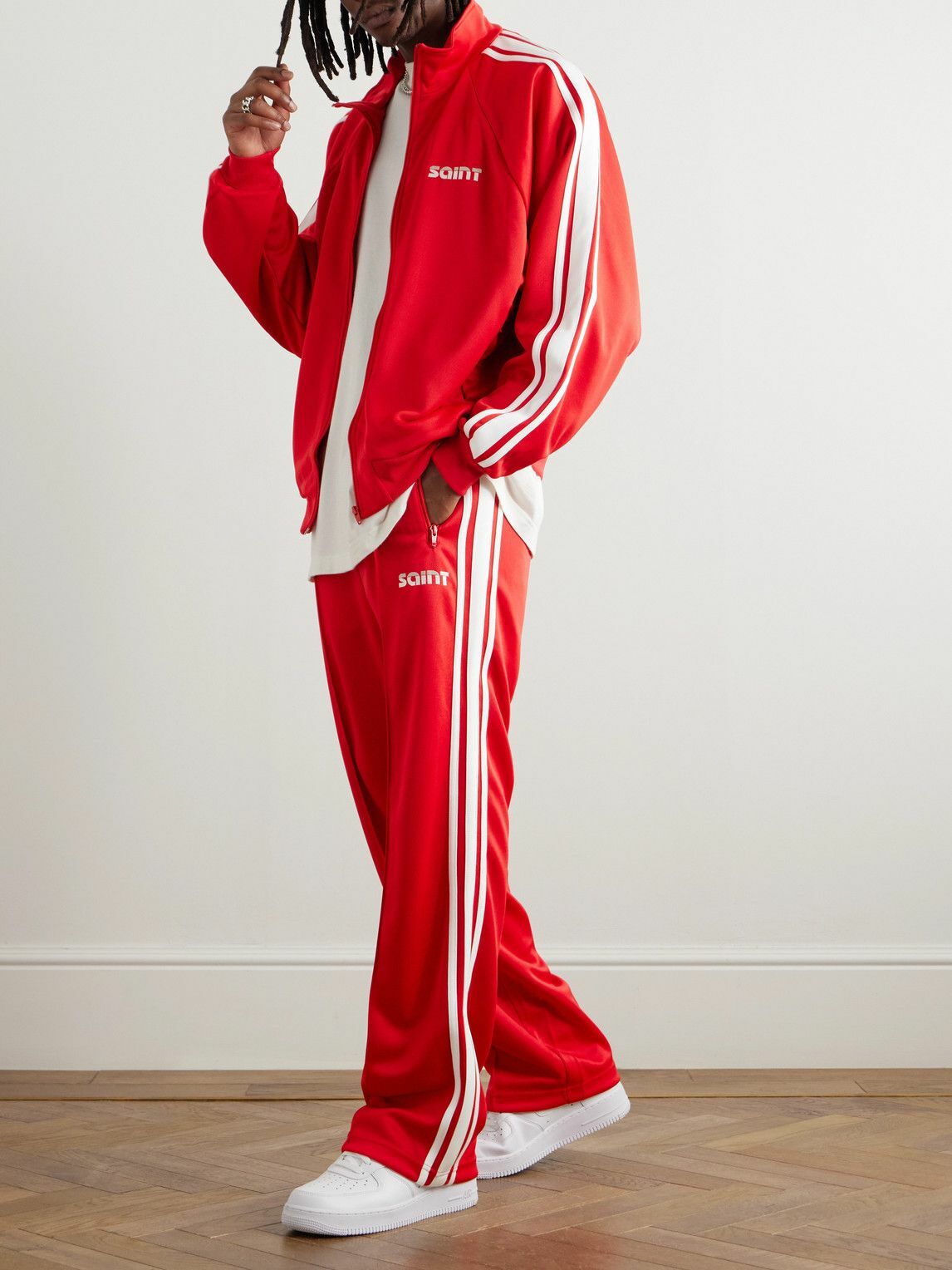 SAINT Mxxxxxx - Straight-Leg Logo-Embroidered Striped Jersey Track