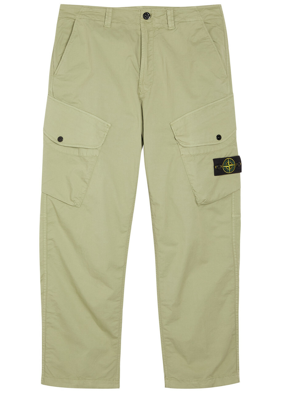 Stone Island Logo-appliquéd Stretch-cotton Cargo Trousers Green Light
