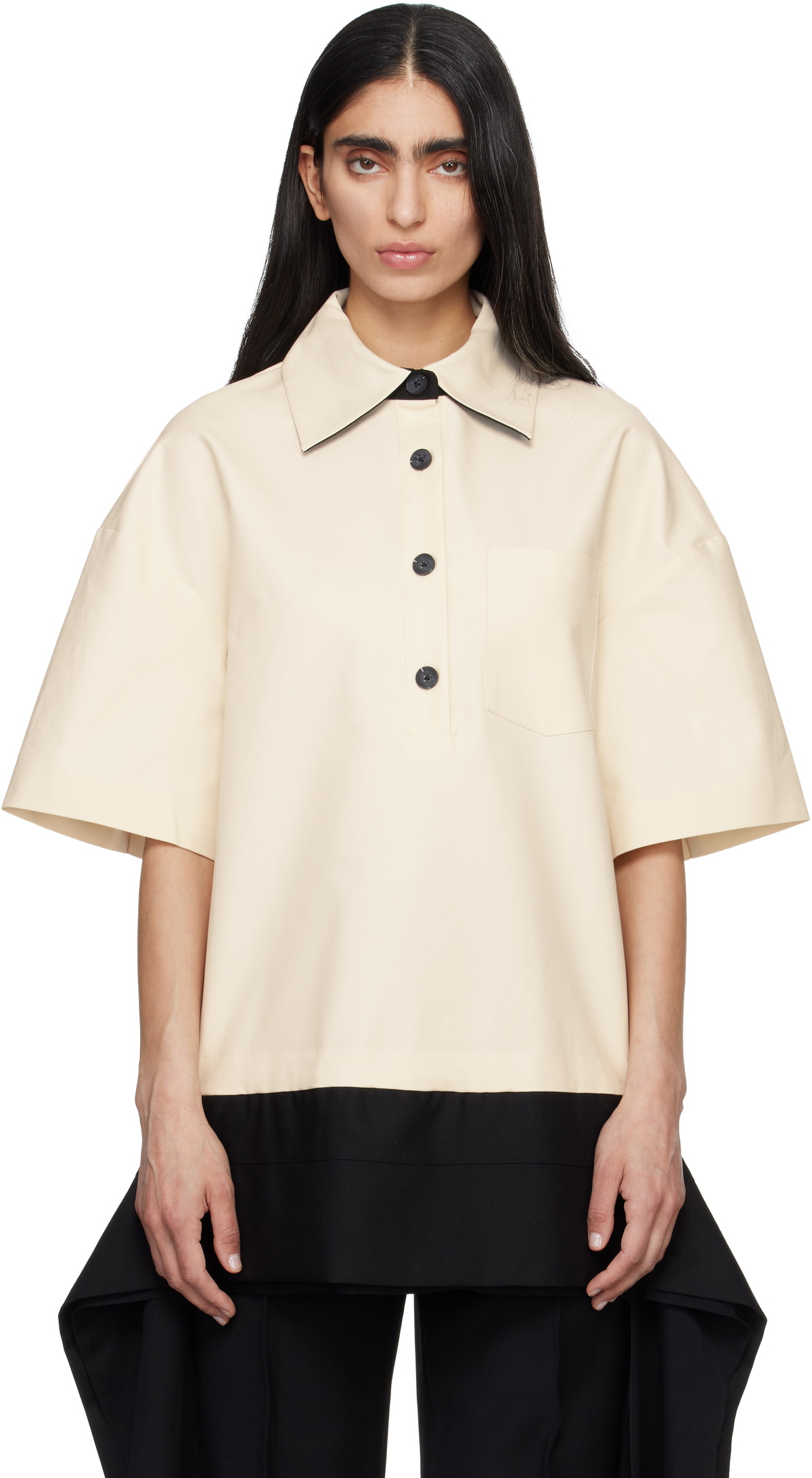 Entire Studios Off-White Extended Trim Polo