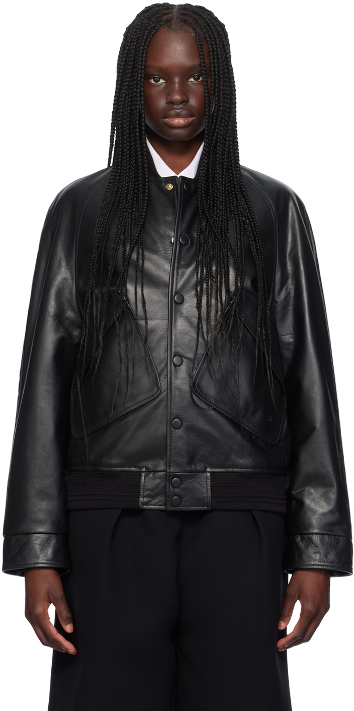 Victoria Beckham Black Varsity Leather Jacket