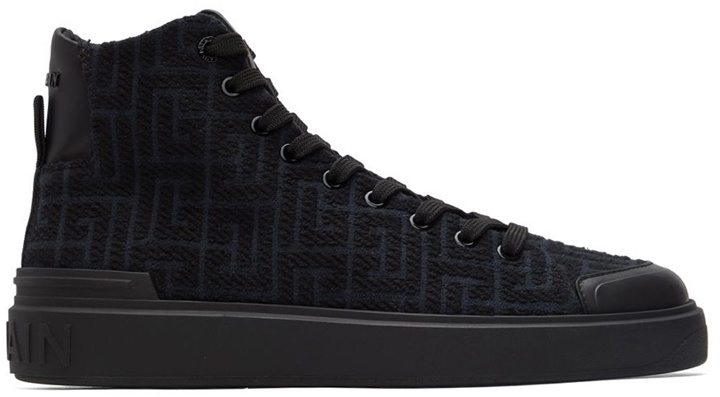 Photo: Balmain Black Monogram B-Court Sneakers