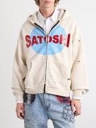 Satoshi Nakamoto - Motoslug Logo-Print Distressed Cotton-Jersey Hoodie - White
