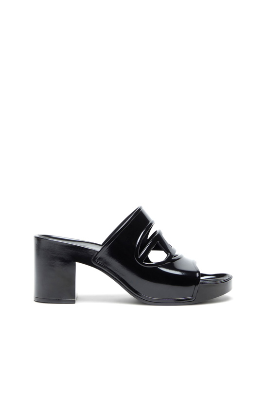 Photo: Diesel Sa-Bonnie-Heeled rubber slides with cut-out logo - Sandals Womens in Black