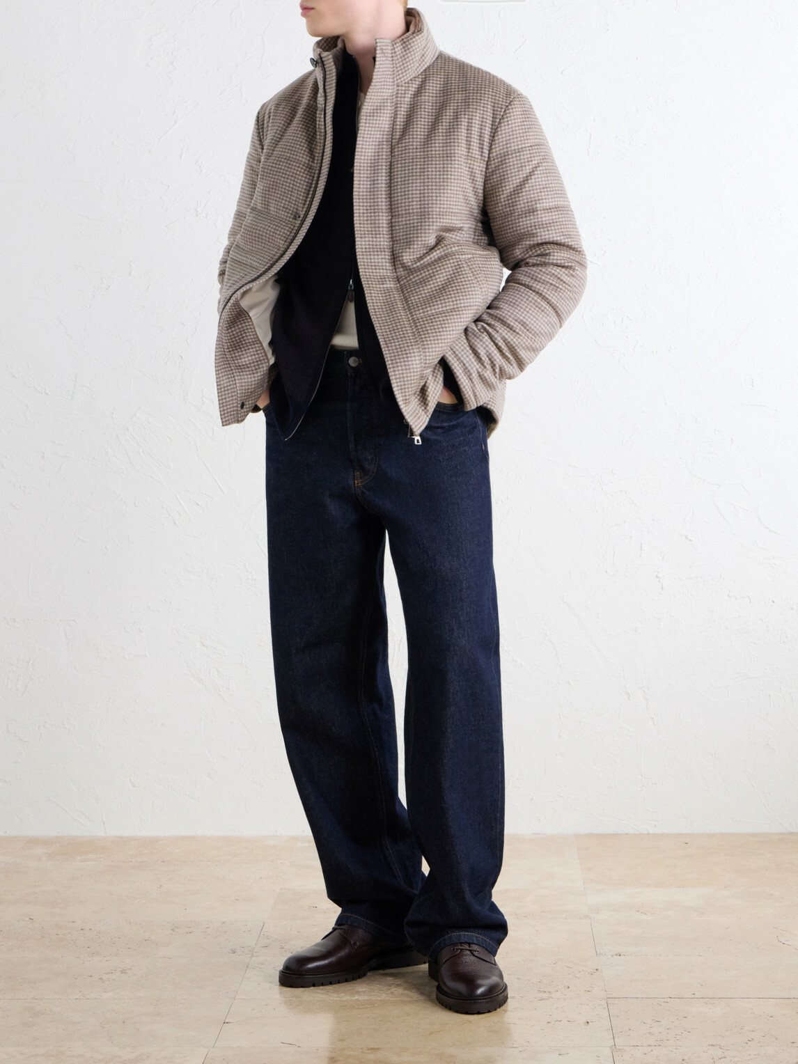 N.PEAL - Quilted Houndstooth Cashmere Jacket - Brown