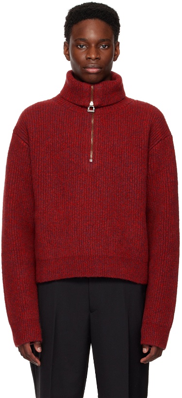 Photo: Wooyoungmi Red Half-Zip Sweater