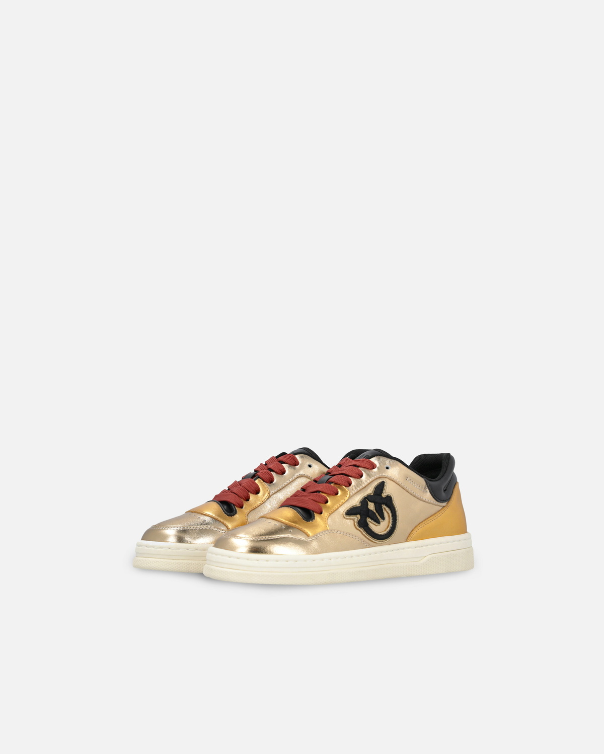 Pinko Laminated Sneakers With Logo Embroidery Gold/Black Pinko