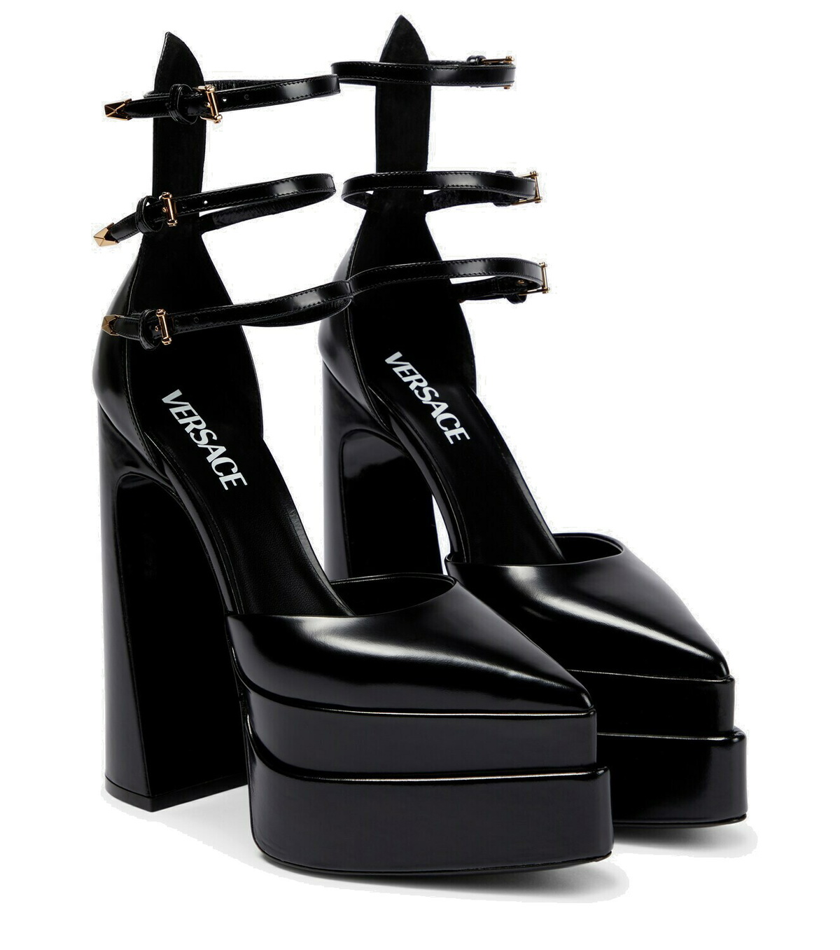 Versace Aevitas Pointy leather platform pumps Versace