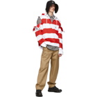 Burberry Red and White Striped Multi Zip Hoodie