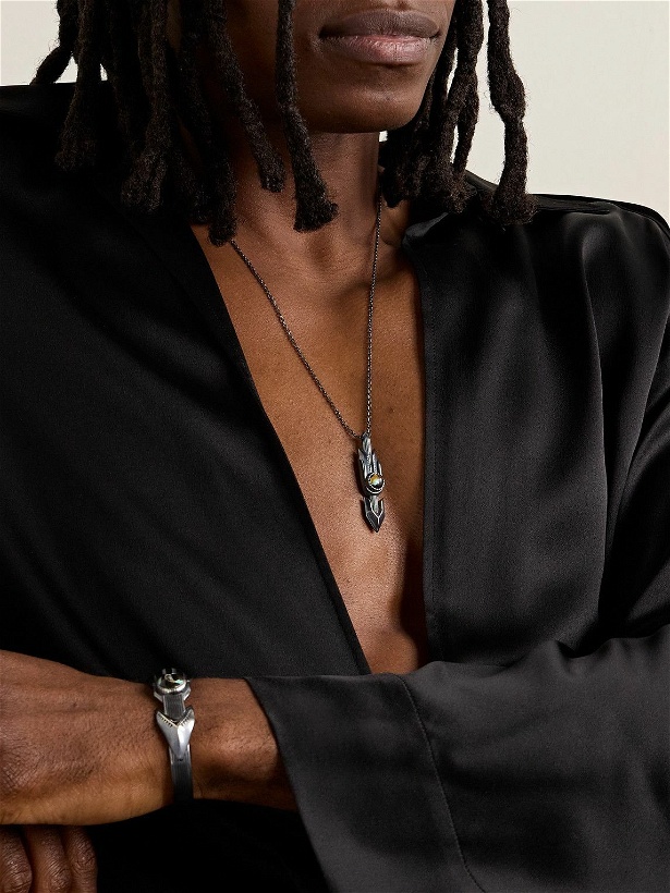 Photo: Jacques Marie Mage - Natrona Limited Edition Burnished Silver, Gold and Blackjack Turquoise Pendant Necklace