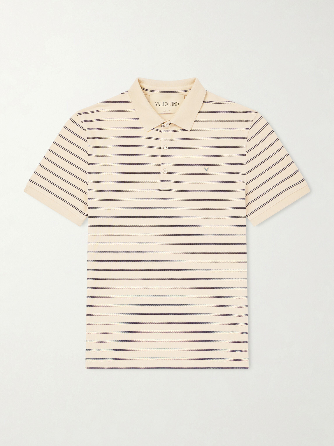 Valentino Garavani - VLogo Striped Cotton-Piqué Polo Shirt - Neutrals