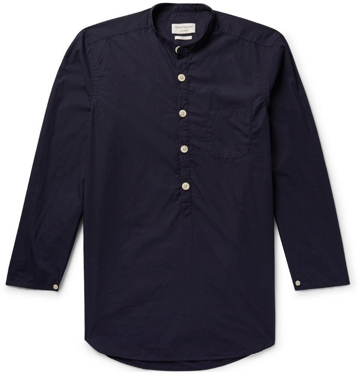 Photo: Oliver Spencer Loungewear - Abbott Organic Cotton Half-Placket Pyjama Shirt - Navy