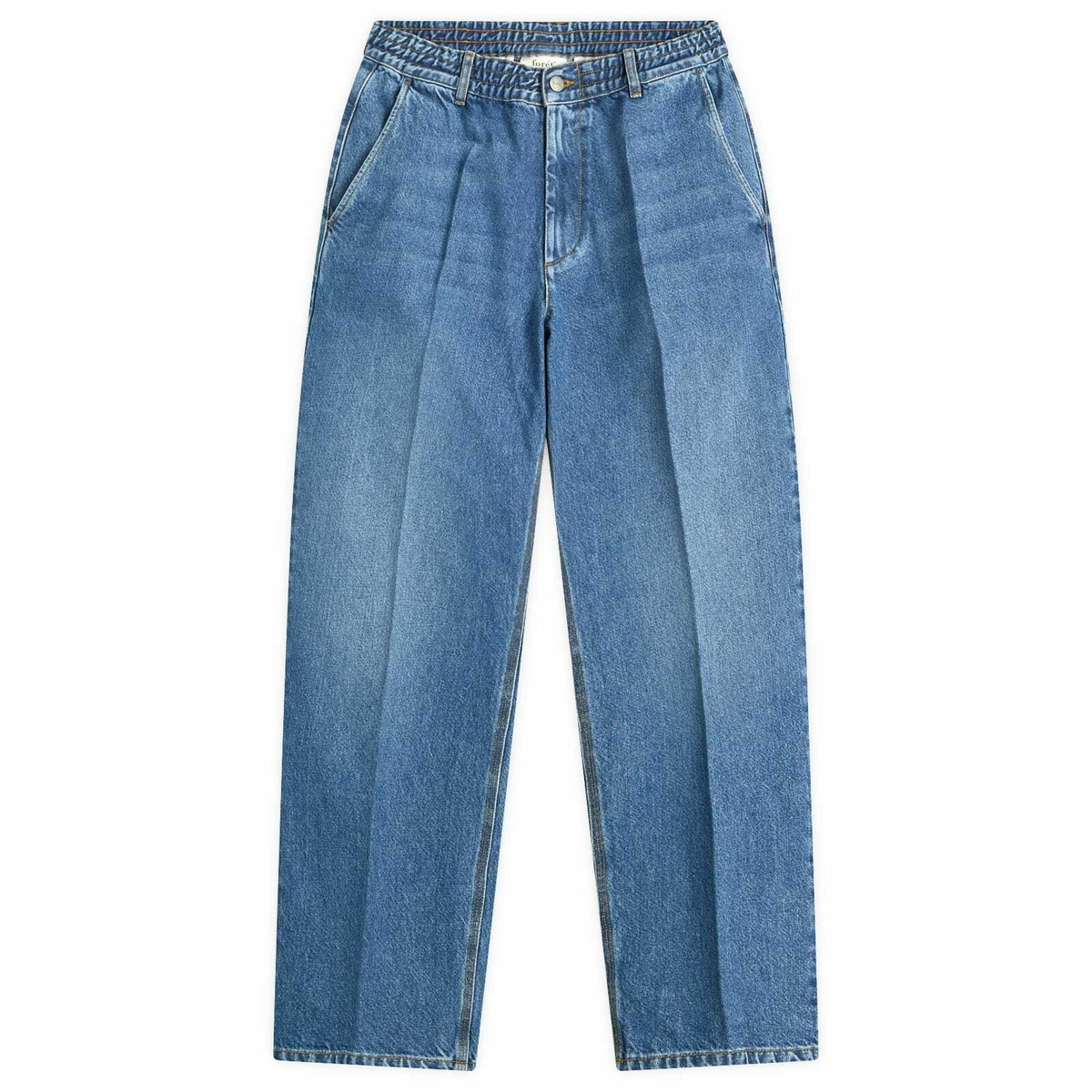 Foret Men's Clay Creased Denim Trousers in Vintage Blue