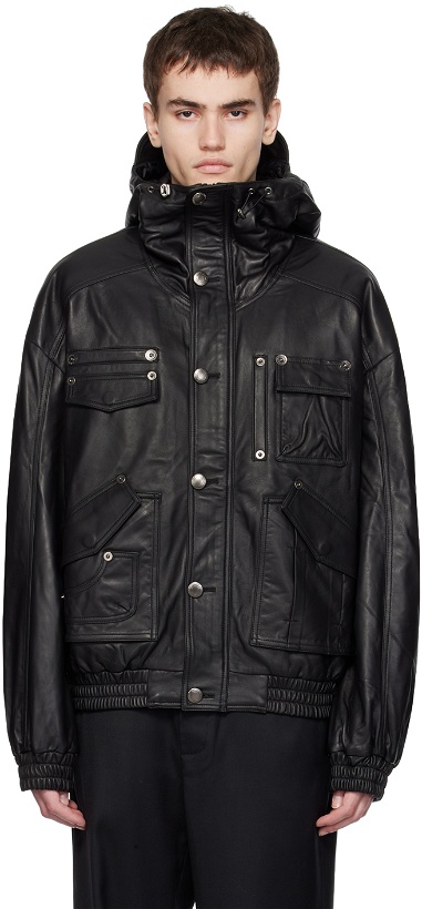 Photo: lesugiatelier Black Hooded Leather Jacket