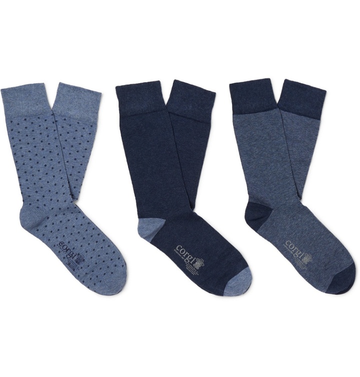 Photo: Kingsman - Corgi Three-Pack Cotton-Blend Socks - Blue