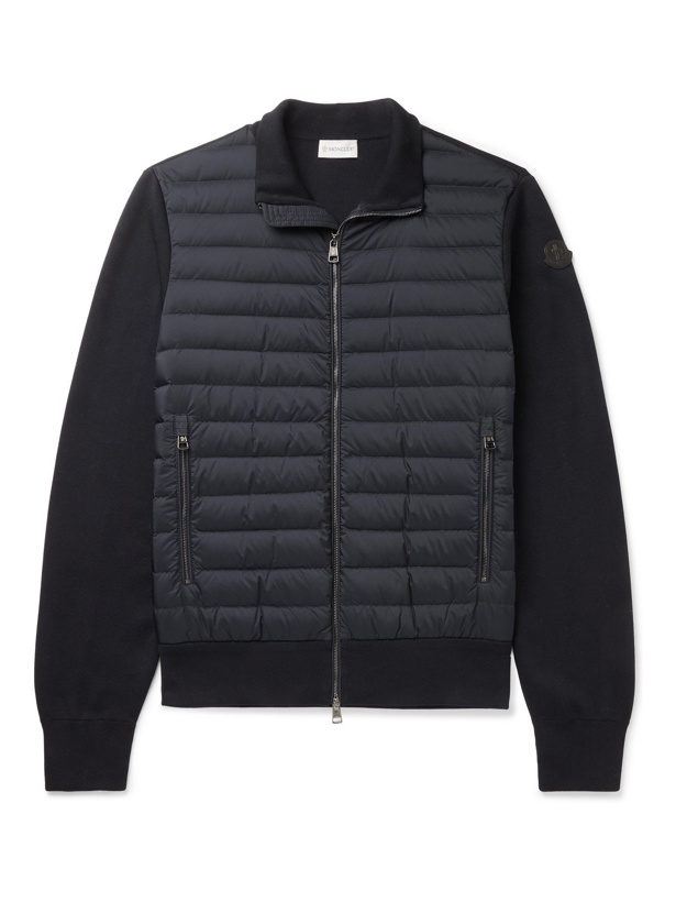 Photo: MONCLER - Slim-Fit Panelled Cotton-Blend and Quilted Shell Down Zip-Up Cardigan - Blue - M
