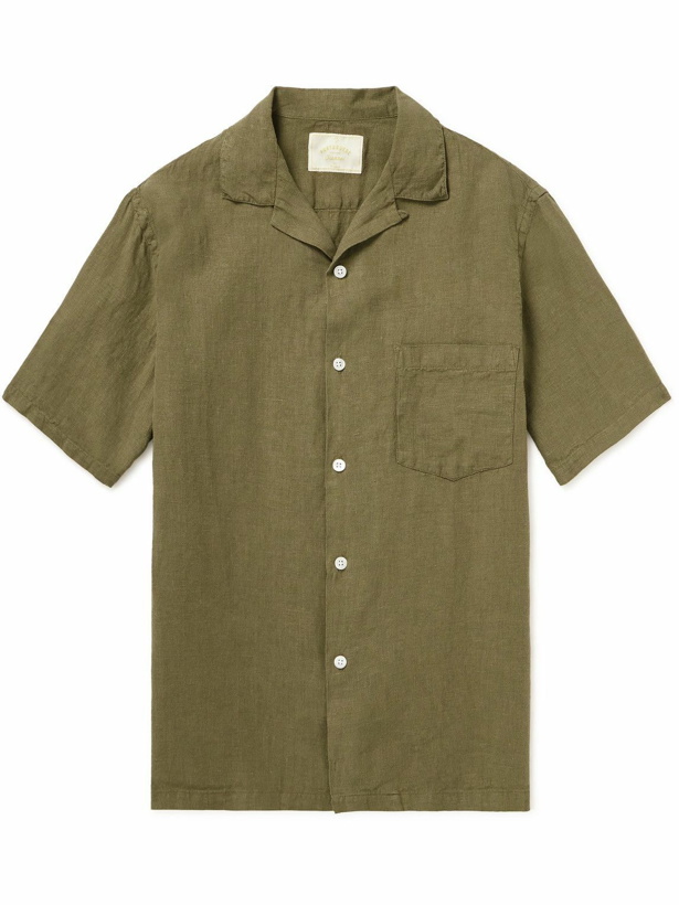 Photo: Portuguese Flannel - Camp-Collar Linen Shirt - Green