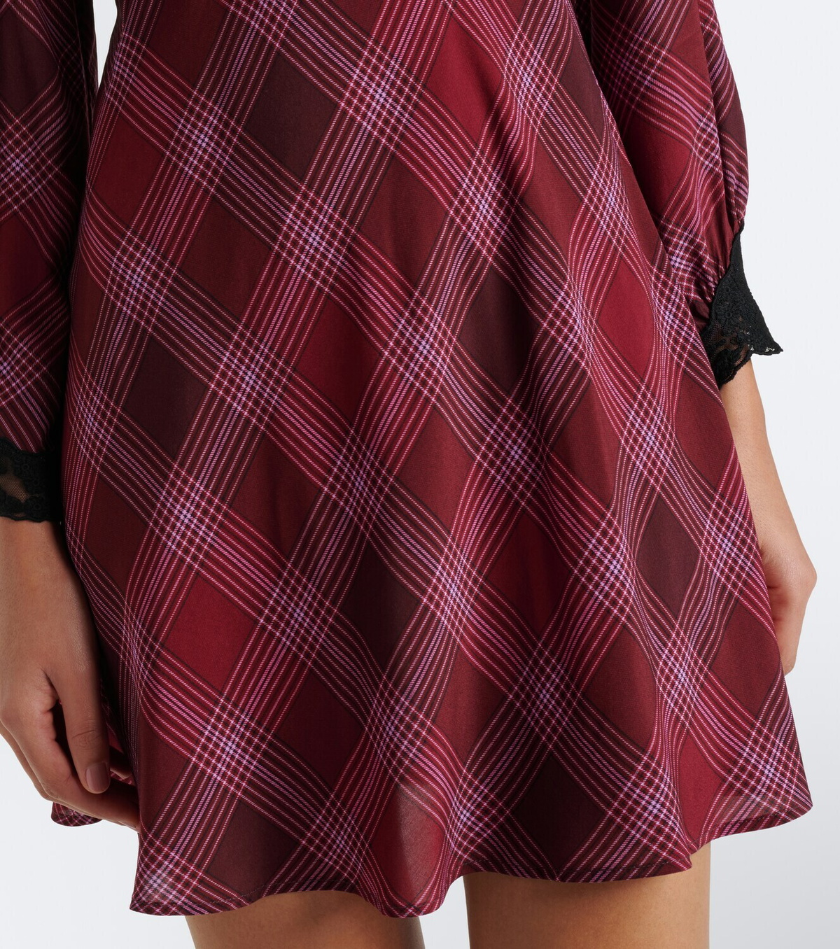 Rixo Carolina plaid lace-trimmed minidress