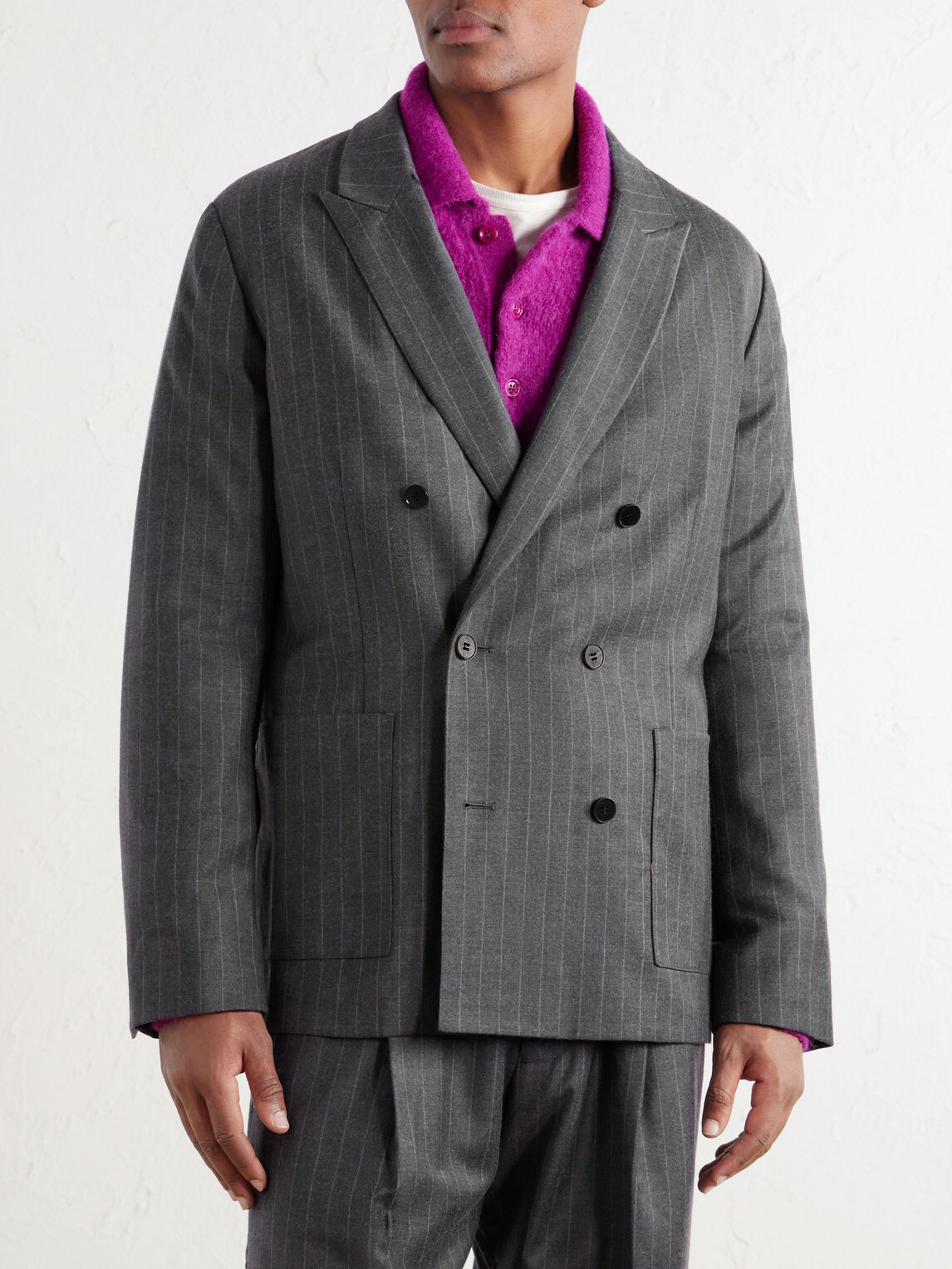 NN07 - Jordin 10052 Pinstripe Double-Breasted Suit Jacket - Gray