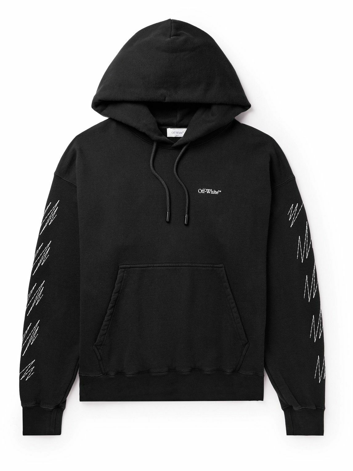 Off-White - Oversized Logo-Embroidered Cotton-Jersey Hoodie - Black Off ...
