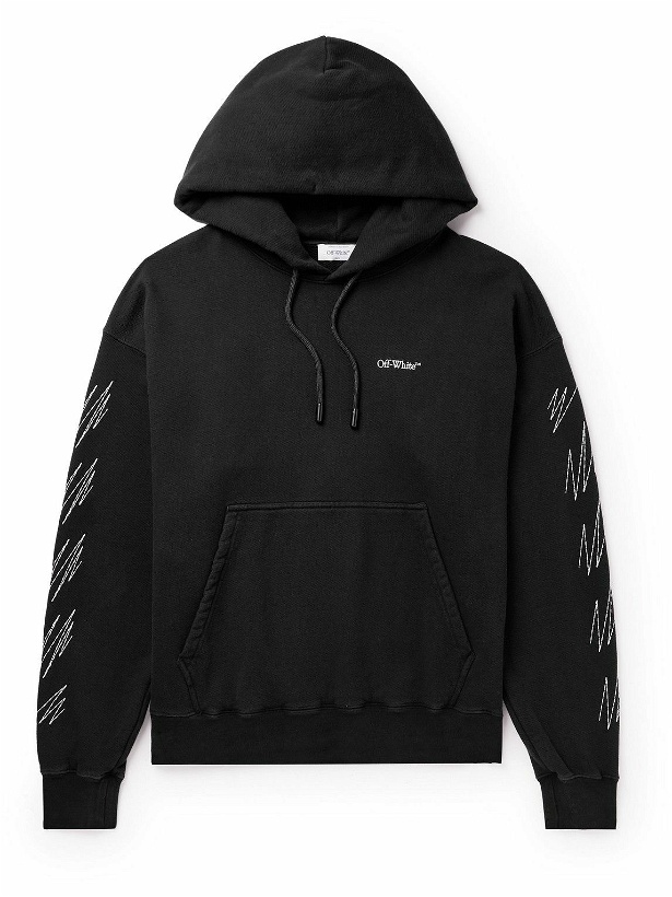 Photo: Off-White - Oversized Logo-Embroidered Cotton-Jersey Hoodie - Black