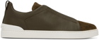 ZEGNA Khaki Triple Stitch Sneakers