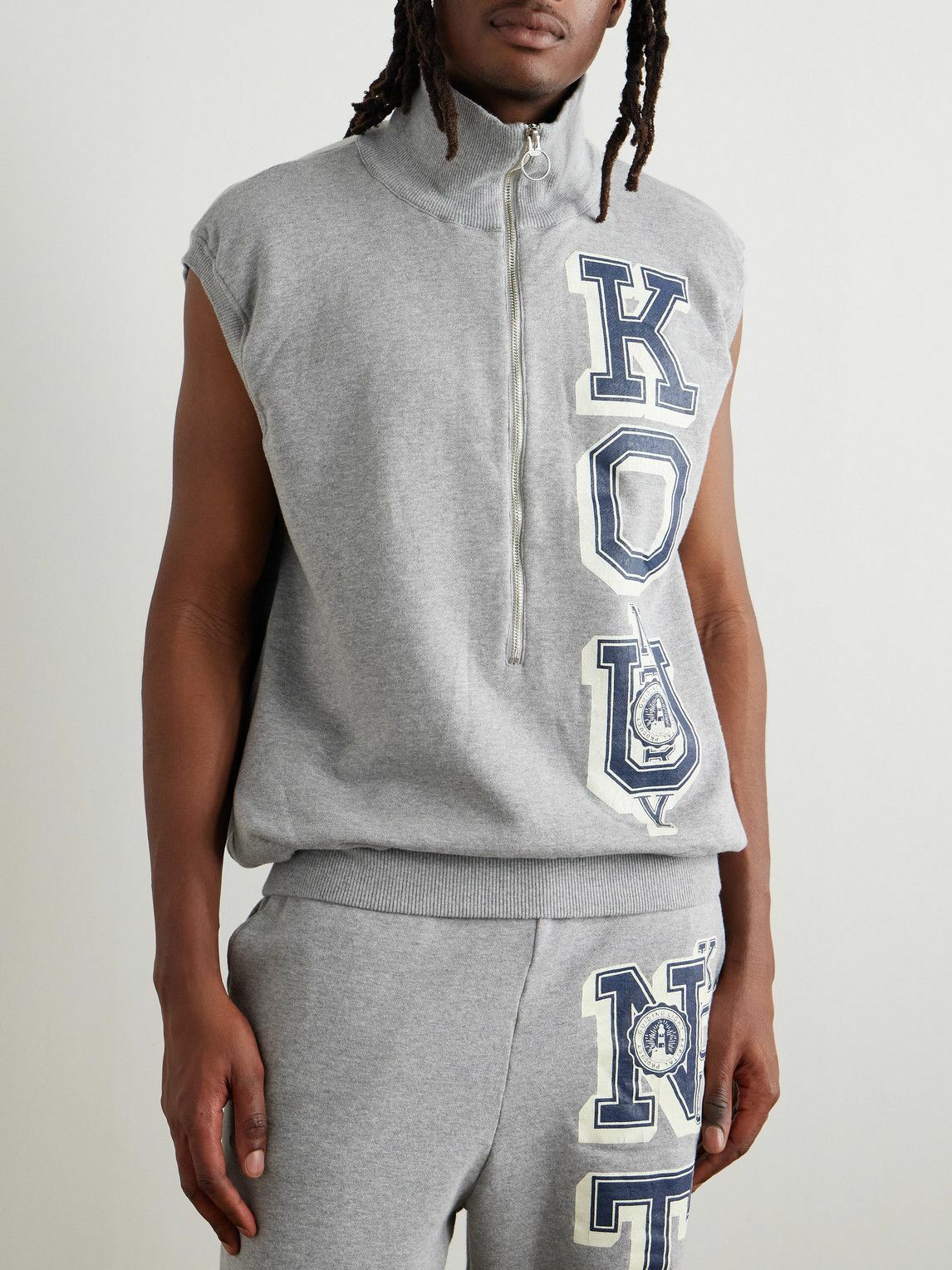 KAPITAL - KO.U Printed Cotton-Jersey Half-Zip Gilet - Gray