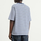 AMI Paris Men's Short Sleeve Boxy Fit Mariniere T-Shirt in Encre/Blanc