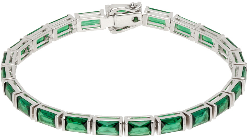 Hatton Labs Silver & Green Baguette Tennis Bracelet