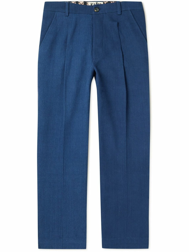 Photo: Karu Research - Straight-Leg Pleated Cotton Trousers - Blue