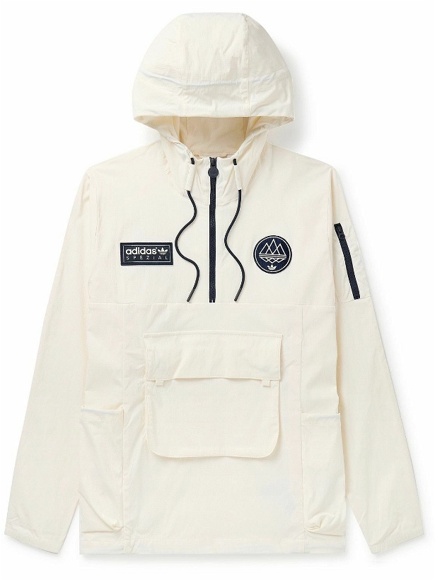 Photo: adidas Originals - Todmorden Logo-Appliquéd Nylon-Ripstop Half-Zip Hooded Jacket - White