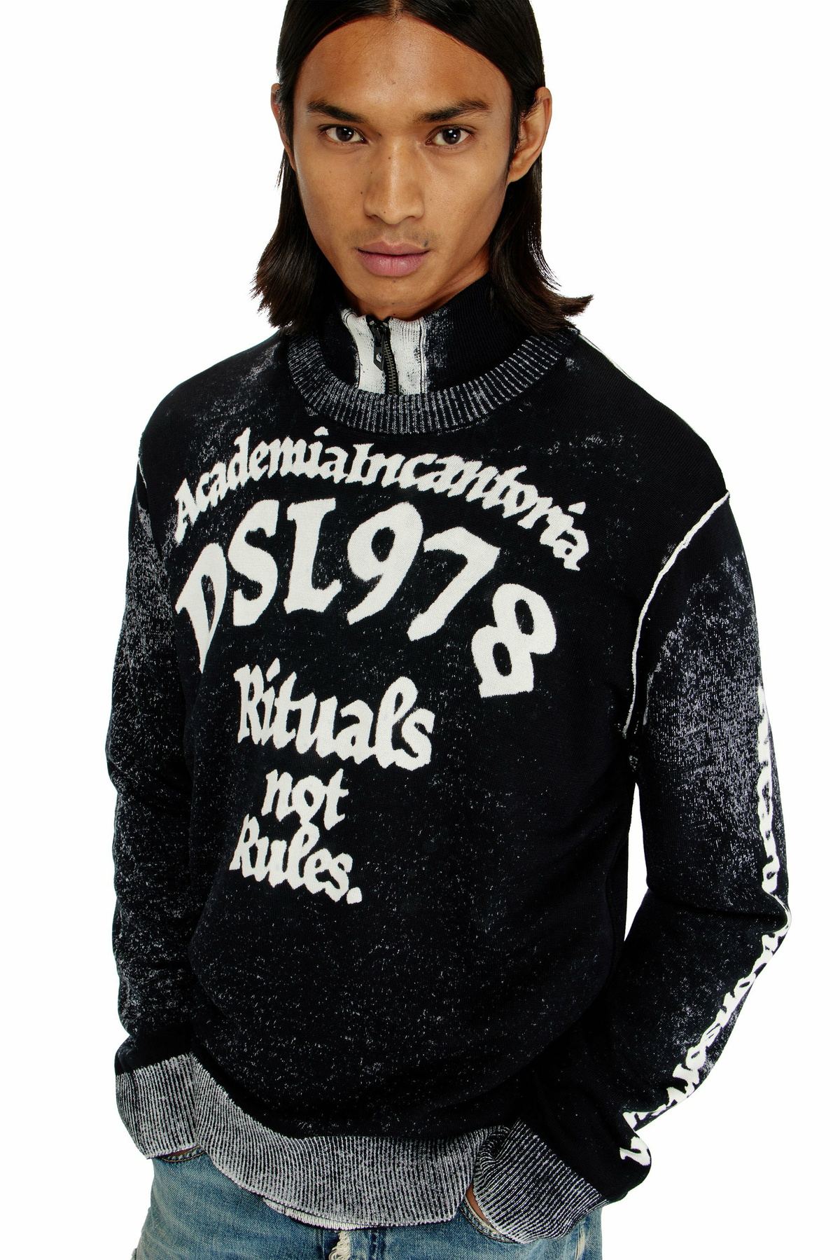 Diesel Treated cotton jumper with slogan - Knitwear Mens in Multicolor